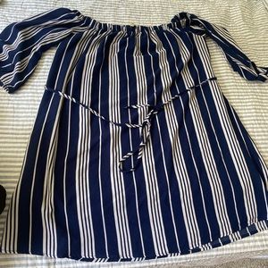Blue and white striped dress